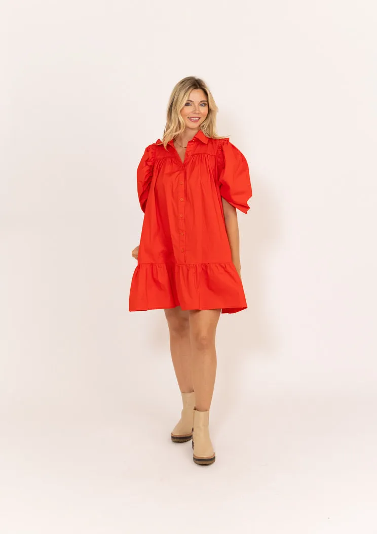 Puffed Sleeve Ruffle Dress