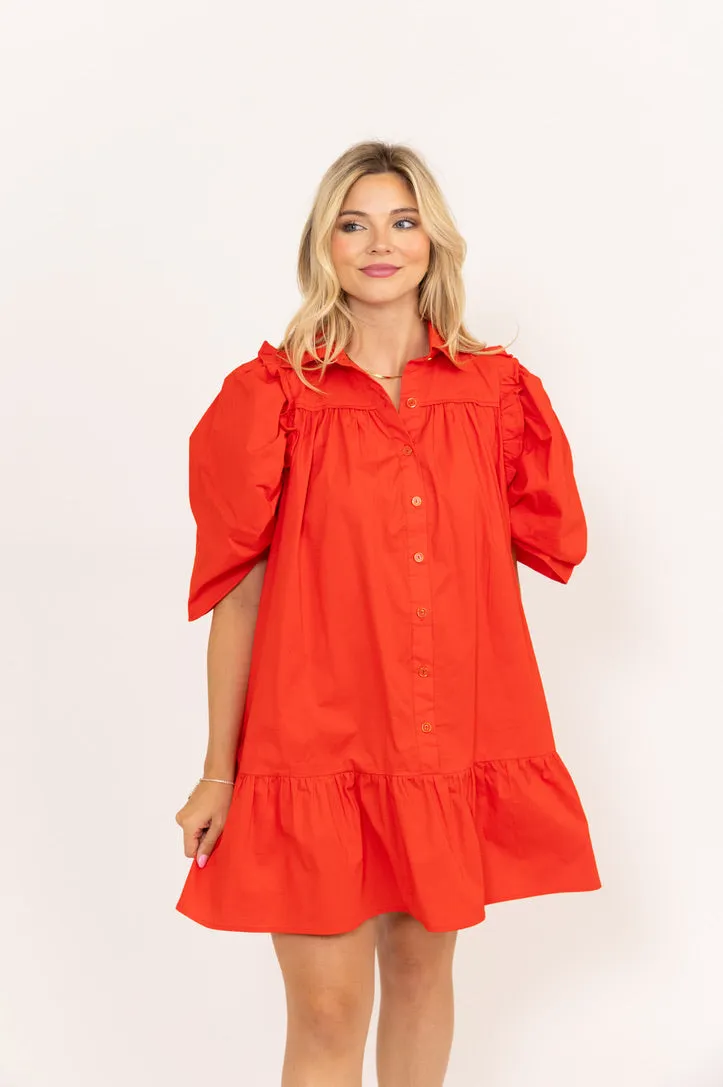 Puffed Sleeve Ruffle Dress