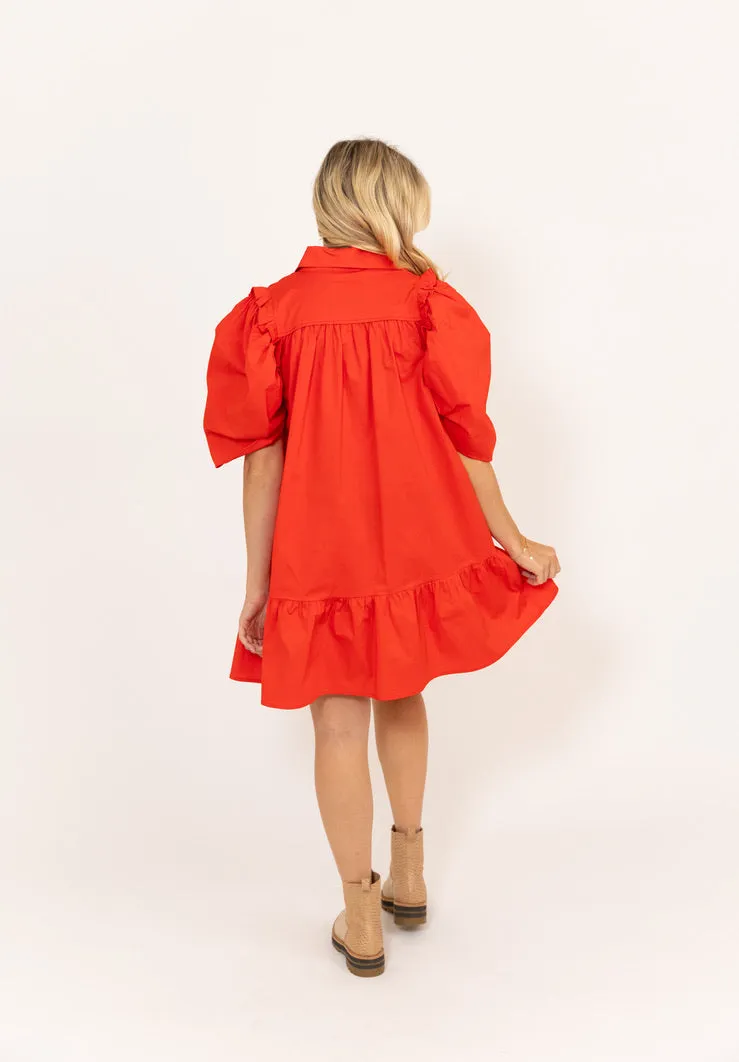 Puffed Sleeve Ruffle Dress