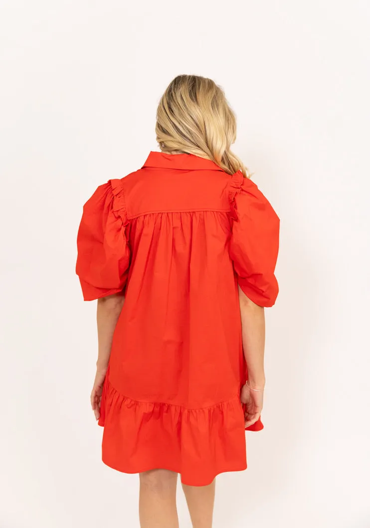 Puffed Sleeve Ruffle Dress