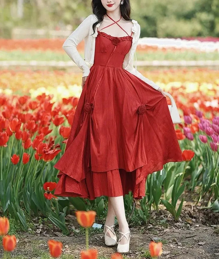 Rose Fairy Princess Dress with Poppy-inspired Design