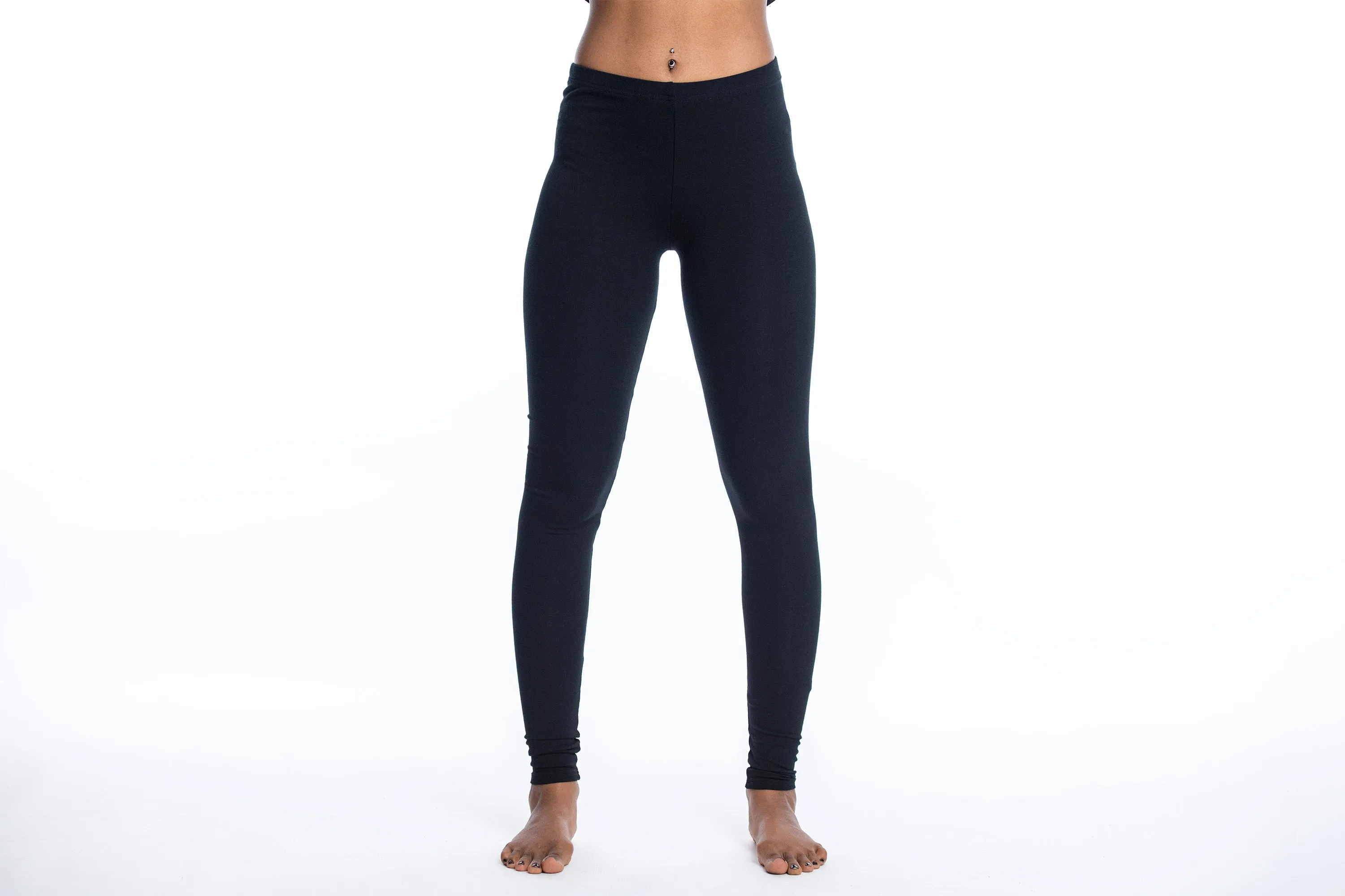 Solid Color Cotton Leggings in Black