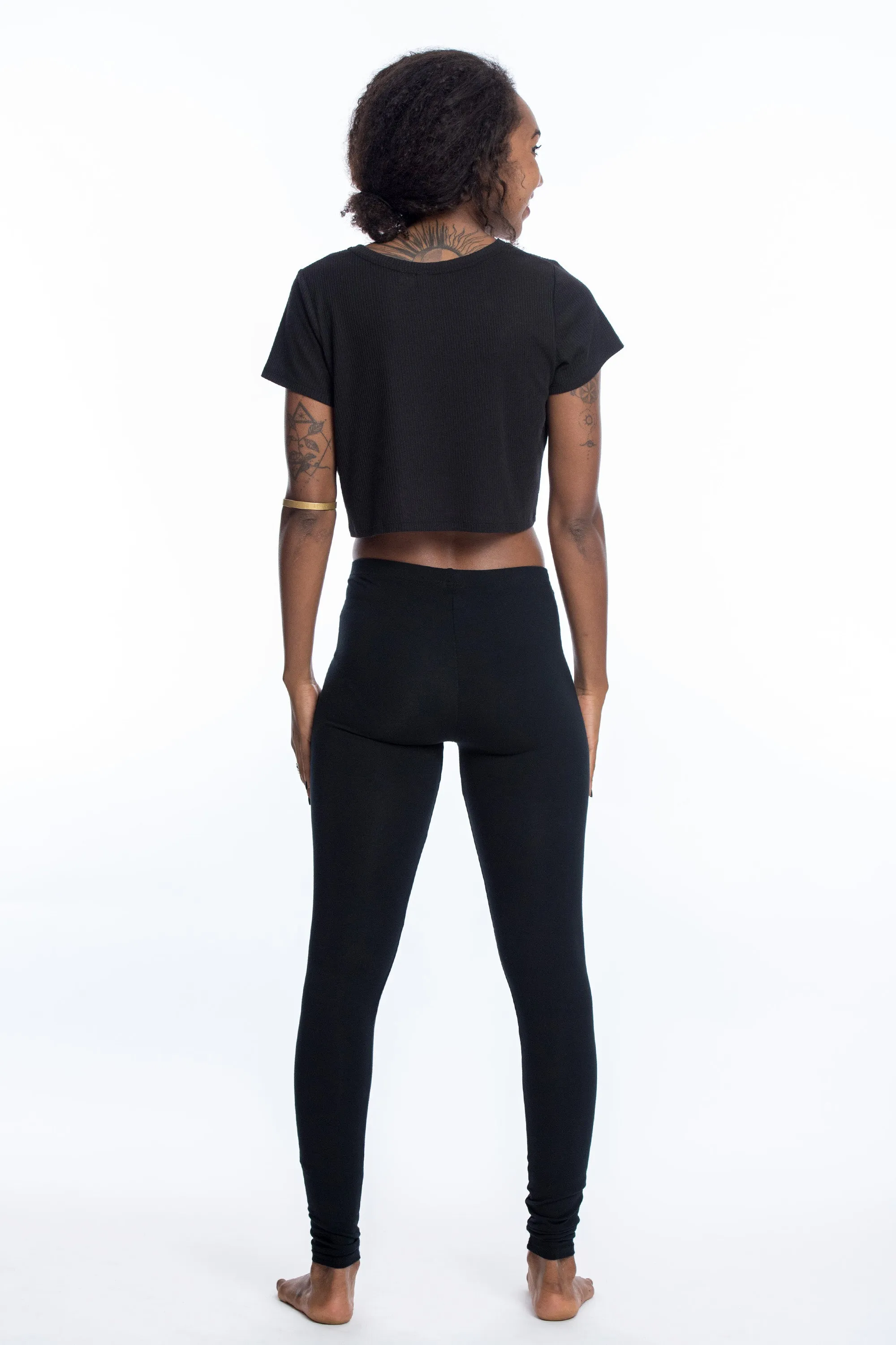 Solid Color Cotton Leggings in Black