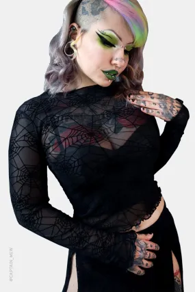 Spider Web Mesh Long Sleeve Crop Top