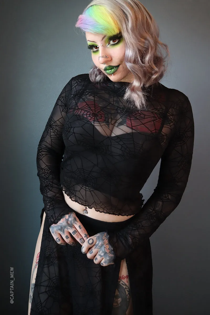 Spider Web Mesh Long Sleeve Crop Top