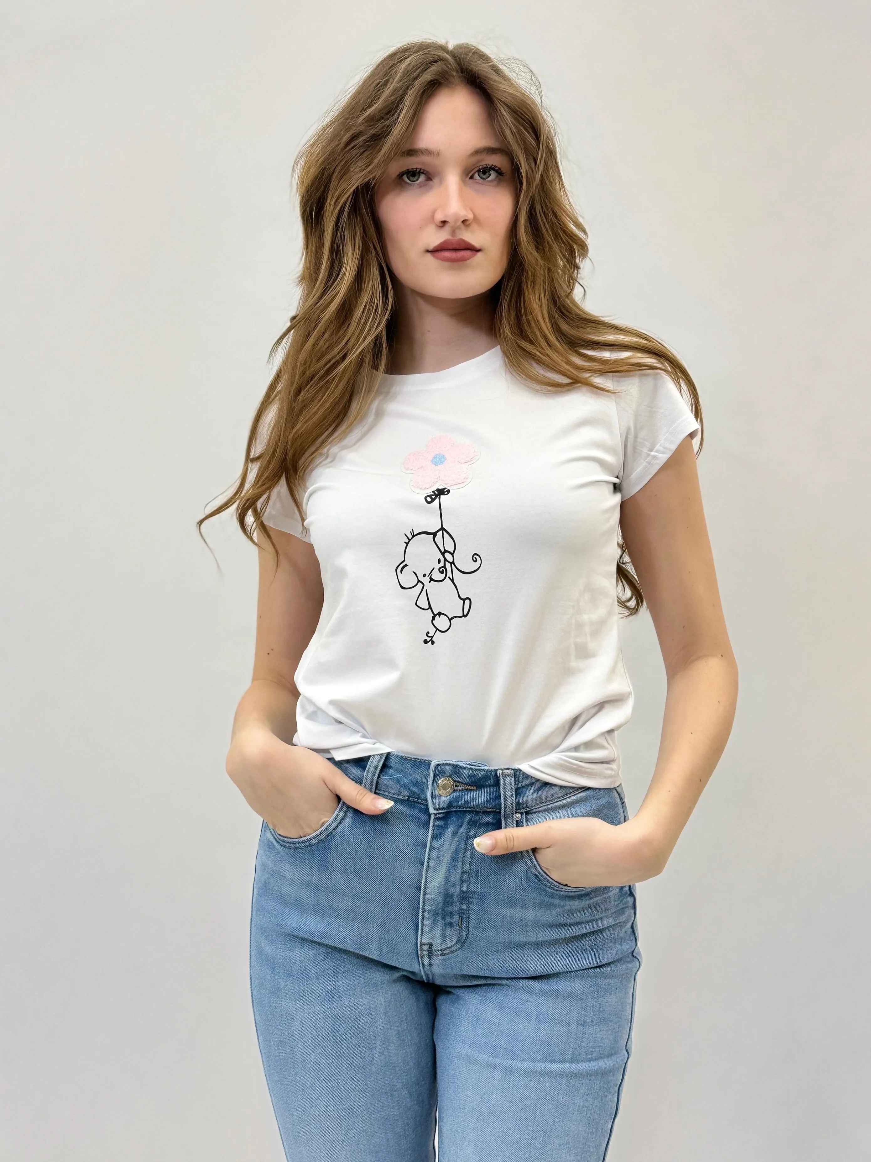 T-shirt in cotone con stampa margherita