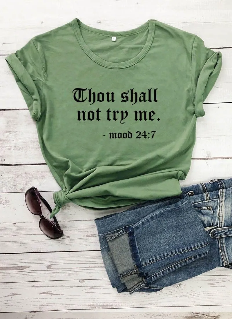 Thou Shall Not Try Me Letter Printed New Arrival Unisex Summer Funny Casual 100%Cotton T-shirt Gift for Mom Gift for Dad Mothers