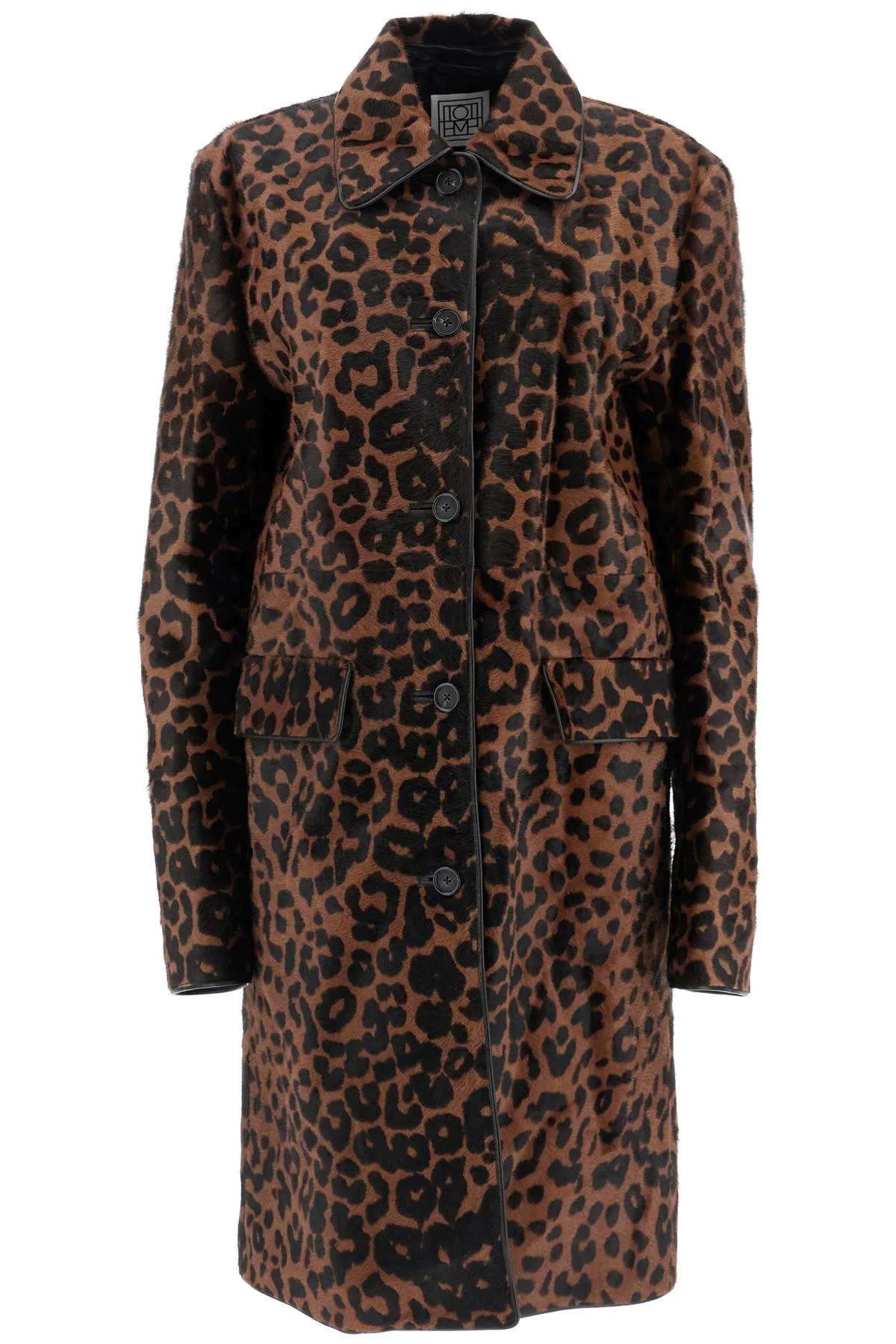 Toteme Leopard Print Car Coat In Horse   Brown