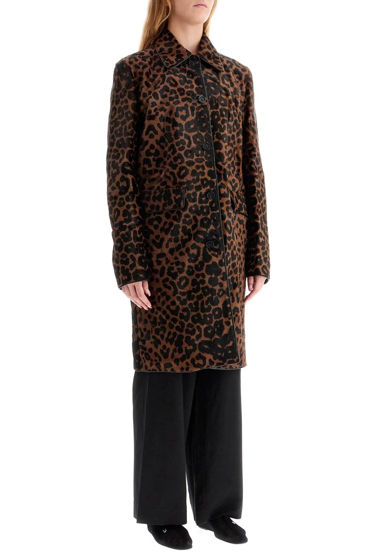 Toteme Leopard Print Car Coat In Horse   Brown