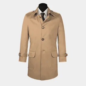  Trench coat de botonadura simple camel con cinta en los hombros