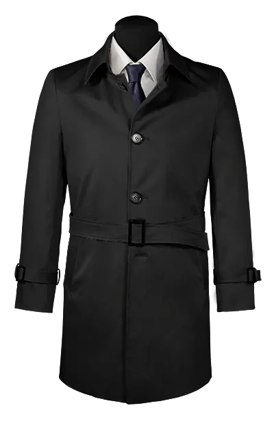  Trench coat Hombre de botonadura simple negro larga con cinturón