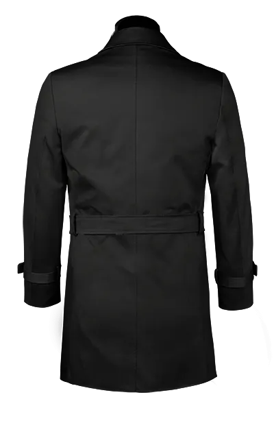  Trench coat Hombre de botonadura simple negro larga con cinturón