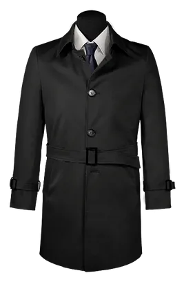  Trench coat Hombre de botonadura simple negro larga con cinturón