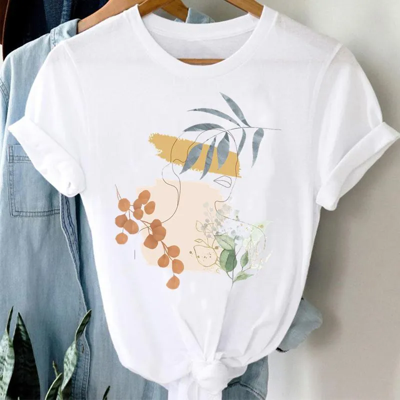 Trend T-shirts Short Sleeve Plant Summer Beach Print Women Cartoon Casual Fashion Graphic Regular Tshirt Top Lady Travel Tee