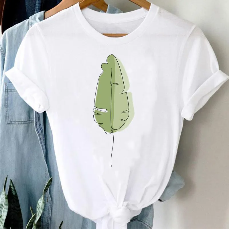 Trend T-shirts Short Sleeve Plant Summer Beach Print Women Cartoon Casual Fashion Graphic Regular Tshirt Top Lady Travel Tee