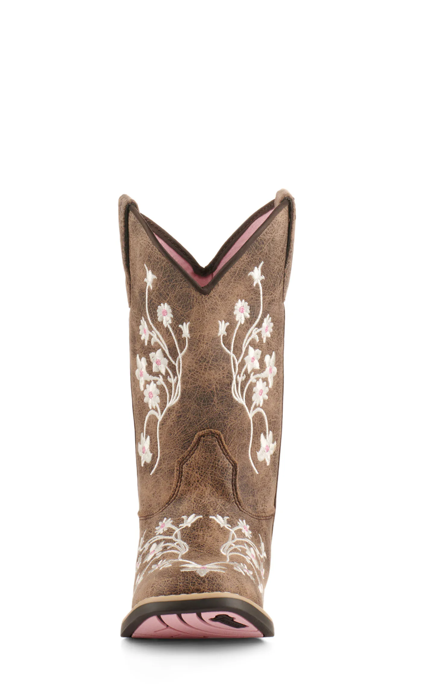 Twister Girls' Lily Brown with White Floral Embroidery Square Toe Cowboy Boots