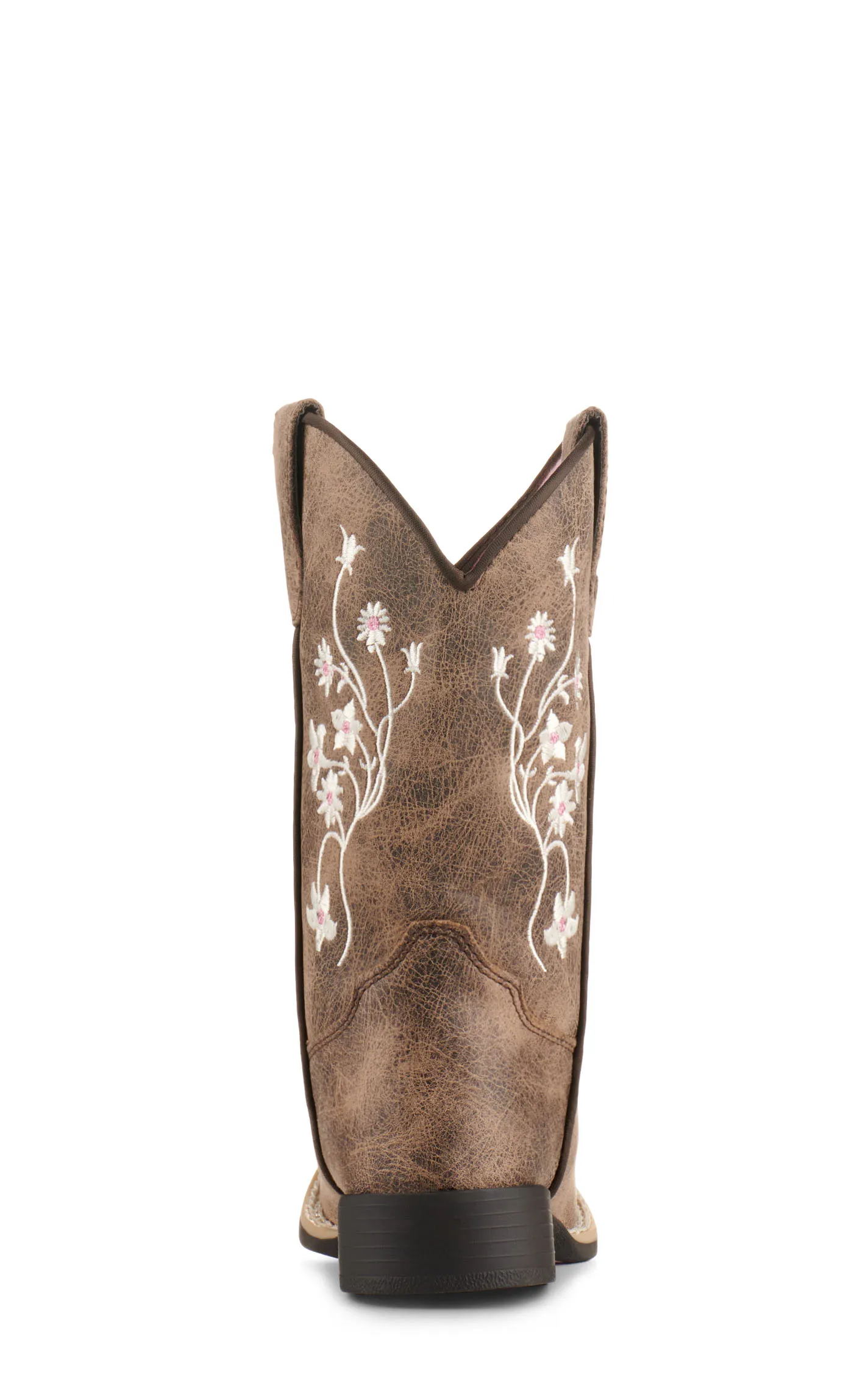 Twister Girls' Lily Brown with White Floral Embroidery Square Toe Cowboy Boots