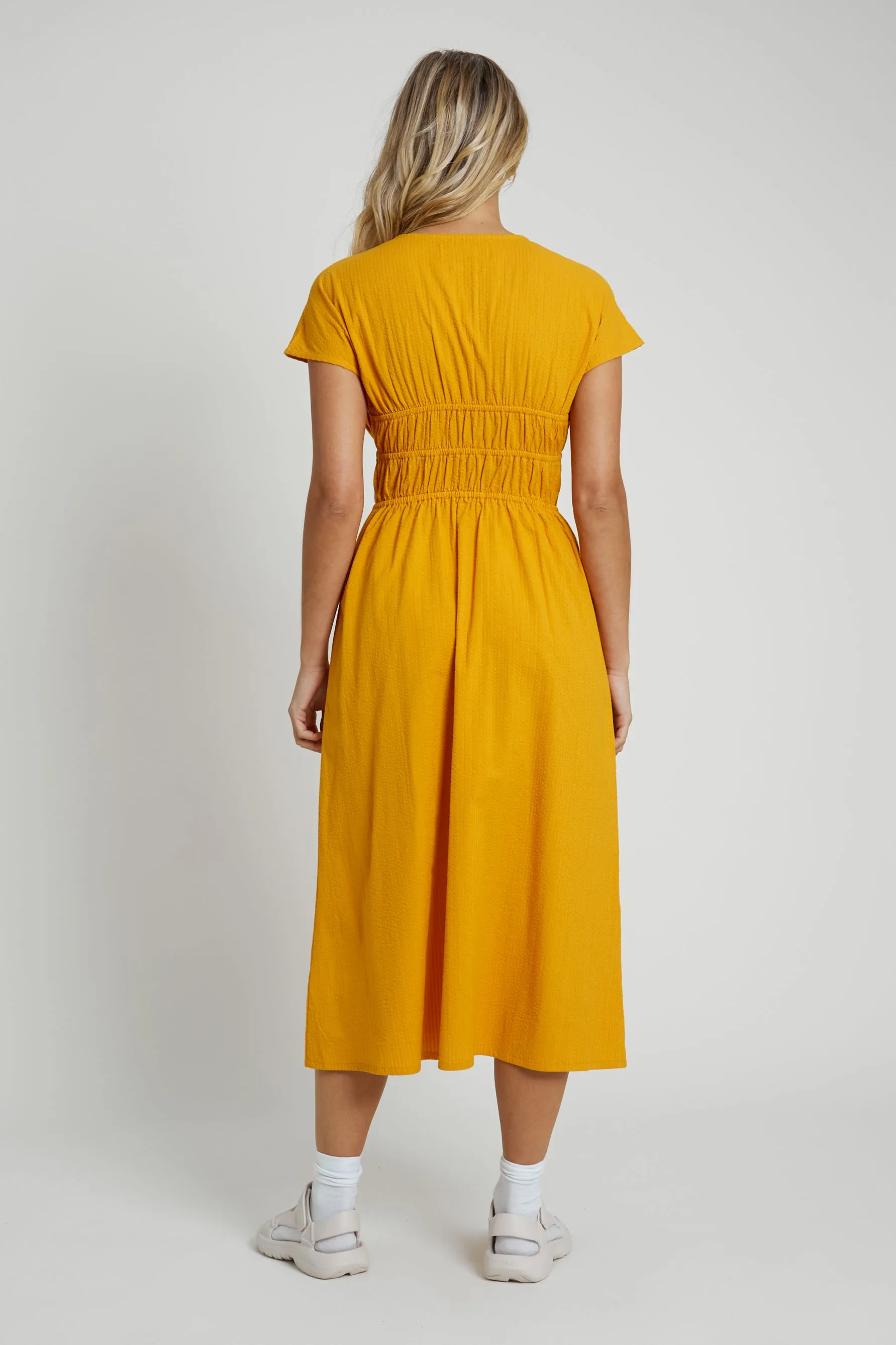 VAUGHN SEERSUCKER MIDI DRESS