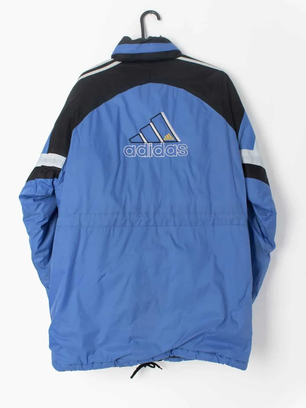 Vintage 90s Adidas padded sports jacket Tri-colour with spell-out logo on the back – Large