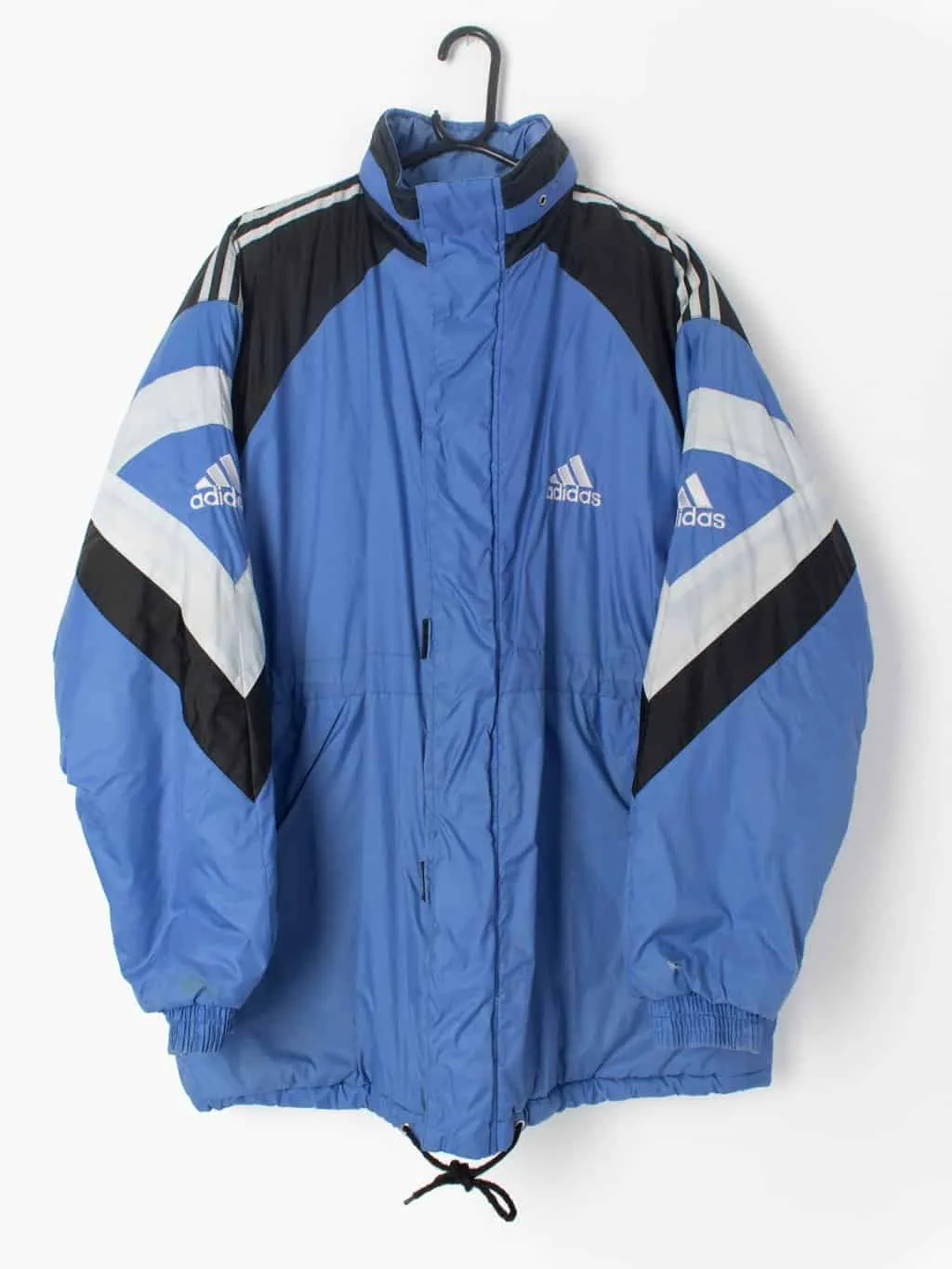 Vintage 90s Adidas padded sports jacket Tri-colour with spell-out logo on the back – Large