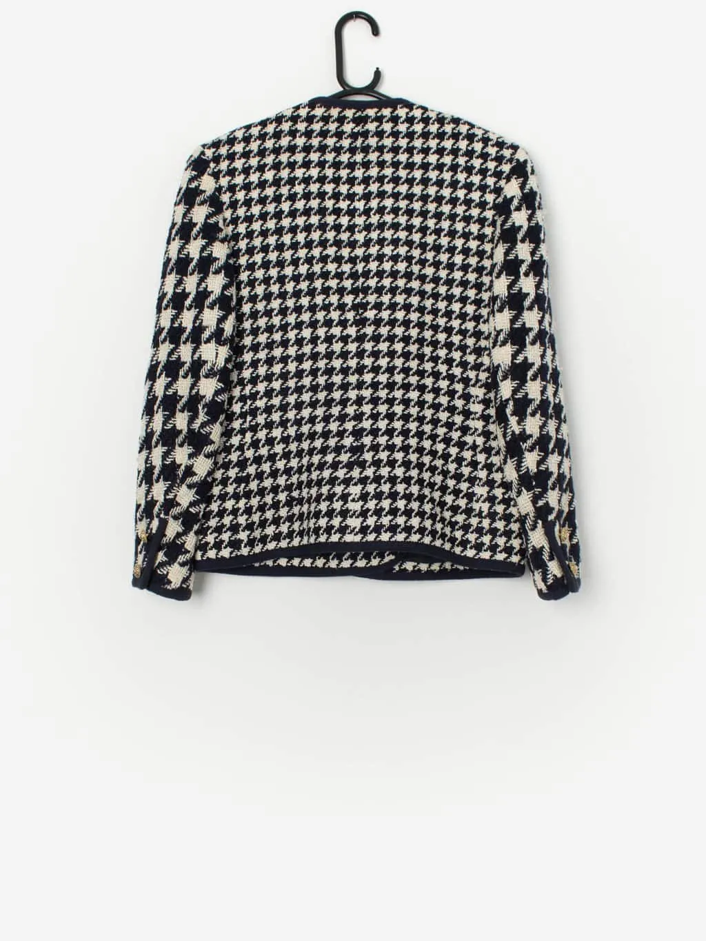 Vintage dogtooth tweed jacket in navy and white – Medium