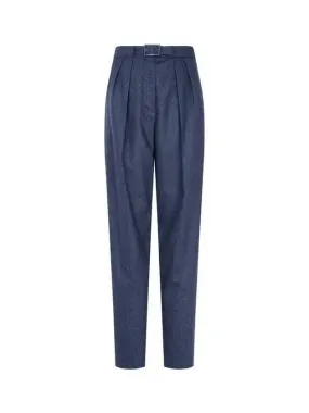 Women s Belt Closure Cash Wool Pants Navy 271299