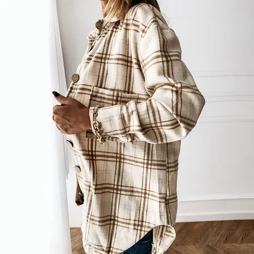 Women's Casual Plaid Single Breasted Coat Woolen Coat