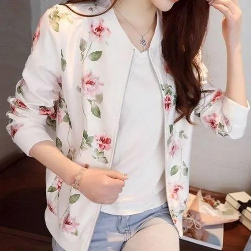 Women's Casual Printing Printing Zipper Coat