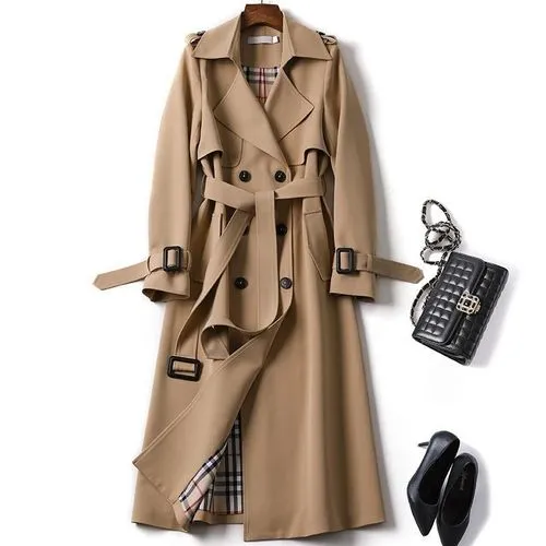 Women's Casual Solid Color Double Breasted Coat Trench Coat