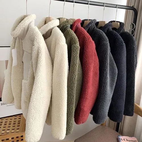 Women's Casual Solid Color Pocket Zipper Coat Polar Fleece Coat