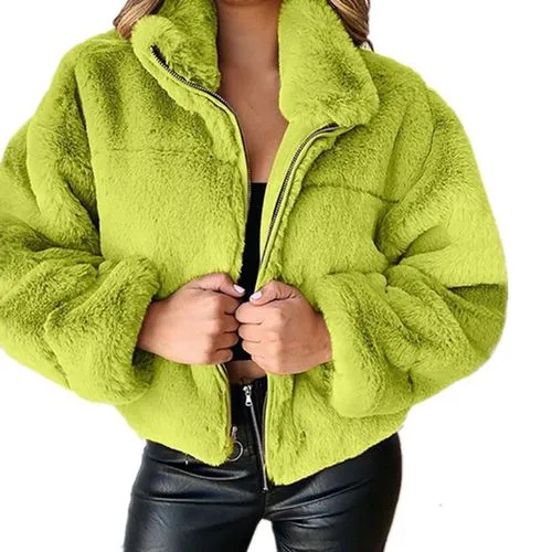 Women's Casual Solid Color Zipper Coat Woolen Coat