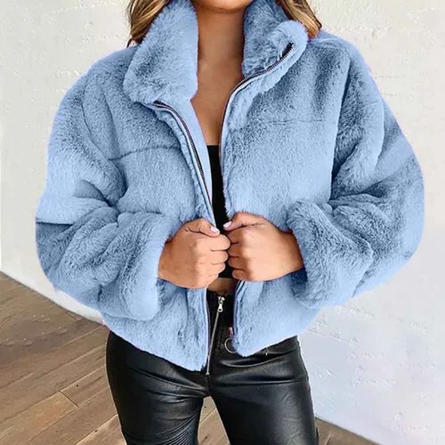 Women's Casual Solid Color Zipper Coat Woolen Coat