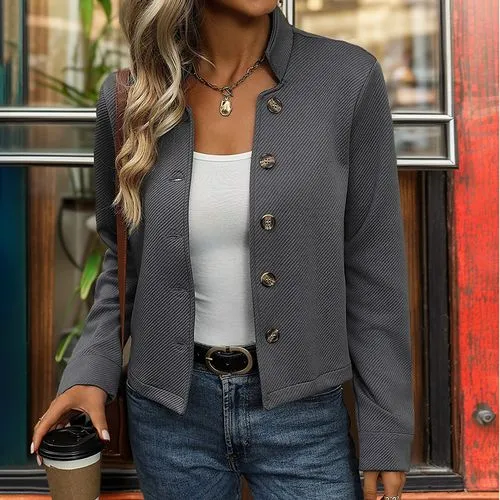 Women's Casual Streetwear Stripe Solid Color Single Breasted Coat Casual Jacket