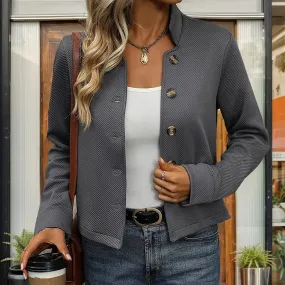 Women's Casual Streetwear Stripe Solid Color Single Breasted Coat Casual Jacket