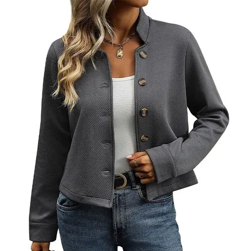 Women's Casual Streetwear Stripe Solid Color Single Breasted Coat Casual Jacket