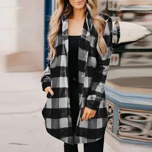 Women's Coat Long Sleeve Blouses Patchwork Fashion Plaid