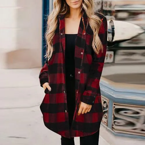 Women's Coat Long Sleeve Blouses Patchwork Fashion Plaid