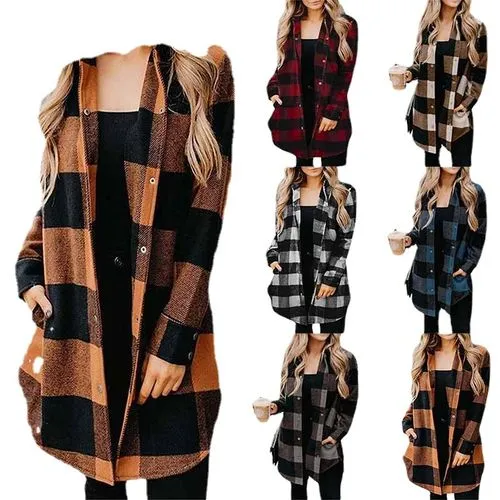 Women's Coat Long Sleeve Blouses Patchwork Fashion Plaid