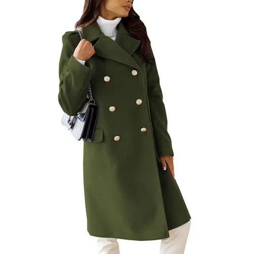 Women's Fashion Solid Color Patchwork Double Breasted Coat Woolen Coat