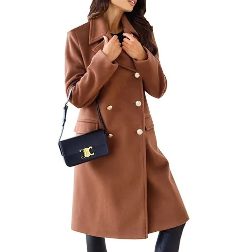 Women's Fashion Solid Color Patchwork Double Breasted Coat Woolen Coat