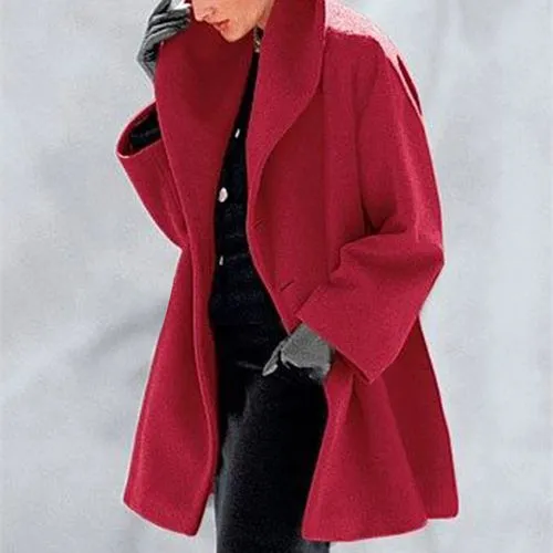 Women's Fashion Solid Color Single Breasted Woolen Coat