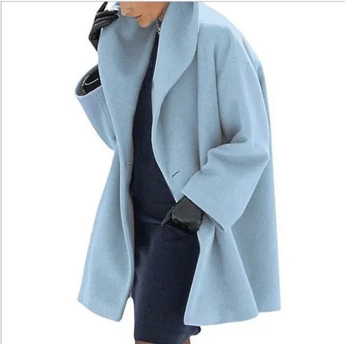 Women's Fashion Solid Color Single Breasted Woolen Coat