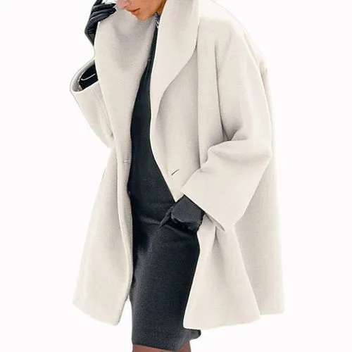 Women's Fashion Solid Color Single Breasted Woolen Coat