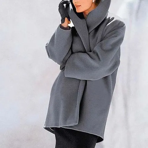 Women's Fashion Solid Color Single Breasted Woolen Coat