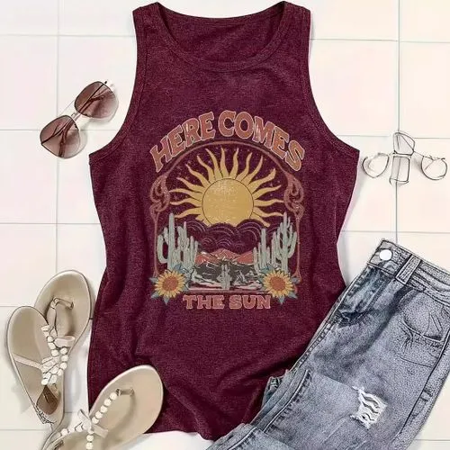 Women's Racerback Tank Tops Tank Tops Printing Vacation Cactus Sun Landscape