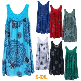 Women's Regular Dress Vacation Round Neck Sleeveless Printing Knee-Length Daily