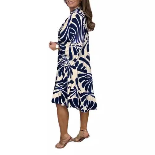 Women's Regular Dress Vacation V Neck Printing 3/4 Length Sleeve Printing Knee-Length Daily