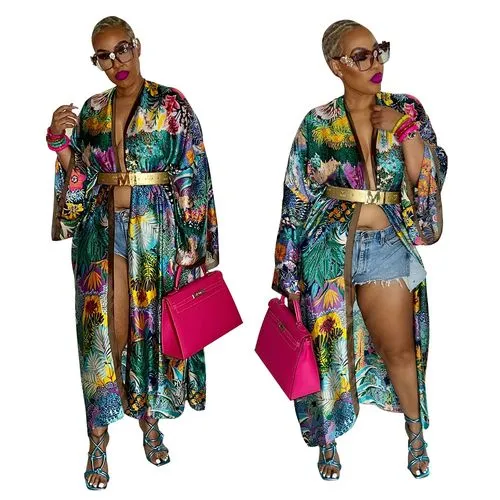 Women's Streetwear Printing Printing Coat Trench Coat