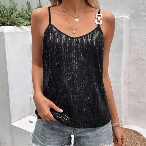 Women's Vest Tank Tops Casual Sexy Glittery Solid Color