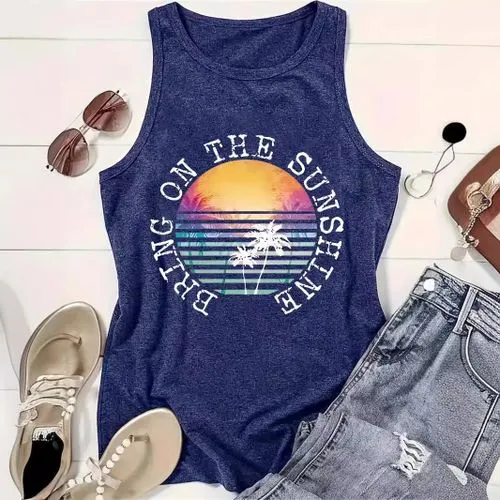 Women's Vest Tank Tops Printing Streetwear Letter Palm Tree